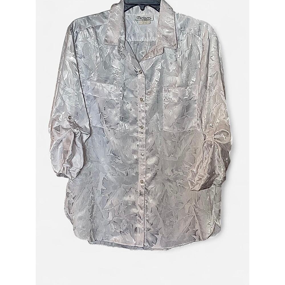Partners by Mervyn’s Vintage White Shiny 3/4 Sleeve Chino Blouse - Size 16